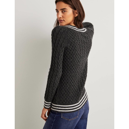 보덴 Boden Cable Knit V-neck Sweater - Charcoal Melange