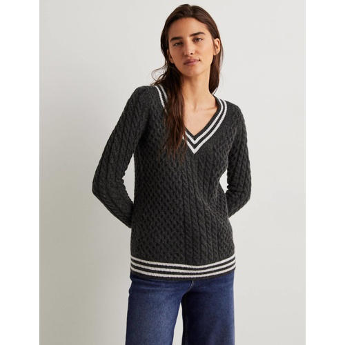 보덴 Boden Cable Knit V-neck Sweater - Charcoal Melange