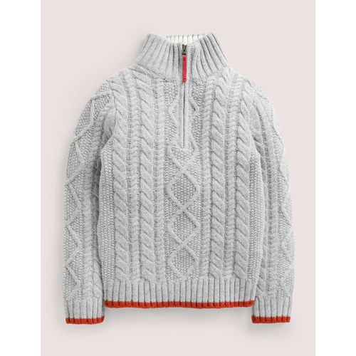 보덴 Boden Grey Half Zip Cable Knit Sweater - Grey Marl Cable