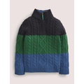 Boden Colorblock Half Zip Cable Knit Sweater - Multi Colourblock