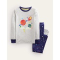 Boden Snug Glow-in-the-dark Pajamas - Grey Marl Space