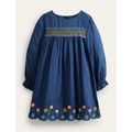 Boden Rainbow Smocked Dress - College Navy Flowers