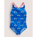 Boden Cross-back Printed Swimsuit - Cabana Blue Rainbow Clouds