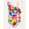 Boden Frilly One Shoulder Swimsuit - Ivory and Multi Floral