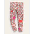 Boden Fun Applique Leggings - Jam Red Flowerbed Hearts