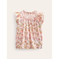 Boden Woven Smocked Top - Dusty Pink Butterflies