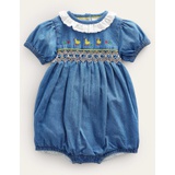 Boden Woven Smocked Romper - Chambray Ducks