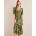 Boden Ruffle Detail Midi Tea Dress - Park Ranger, Wild Cluster