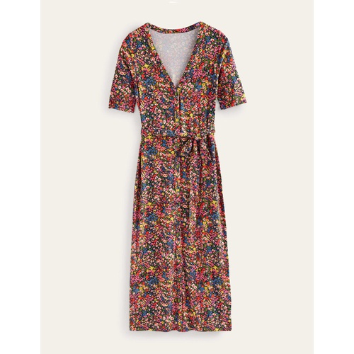 보덴 Boden Button Front Jersey Midi Dress - Multi, Gardenia Petal