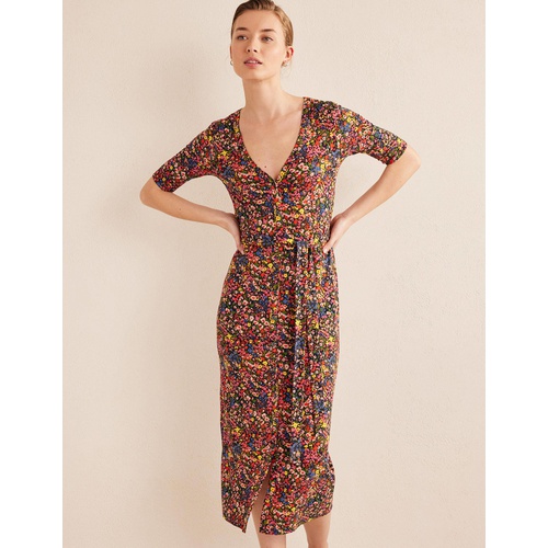 보덴 Boden Button Front Jersey Midi Dress - Multi, Gardenia Petal