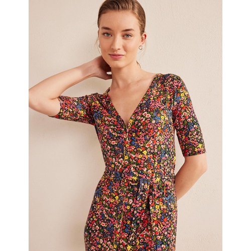 보덴 Boden Button Front Jersey Midi Dress - Multi, Gardenia Petal