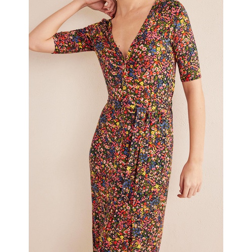 보덴 Boden Button Front Jersey Midi Dress - Multi, Gardenia Petal