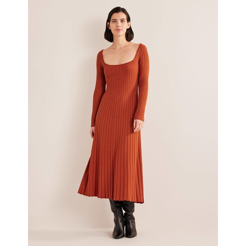 보덴 Boden Scoop Neck Ribbed Dress - Rust