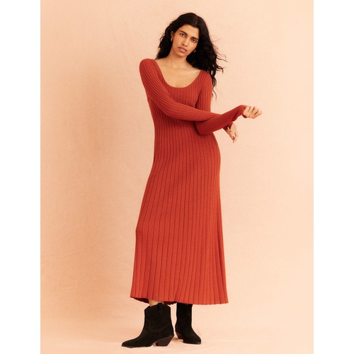 보덴 Boden Scoop Neck Ribbed Dress - Rust