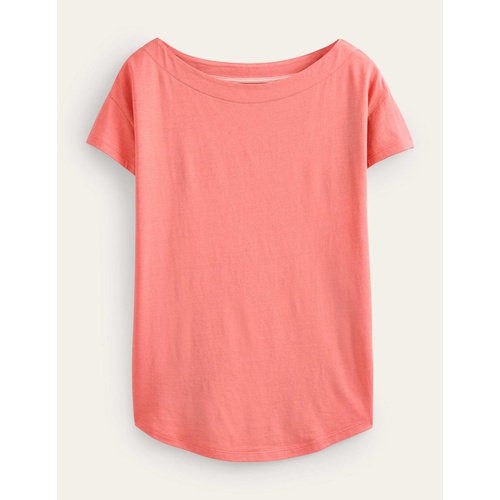 보덴 Boden Supersoft Slash Neck Tee - Coral