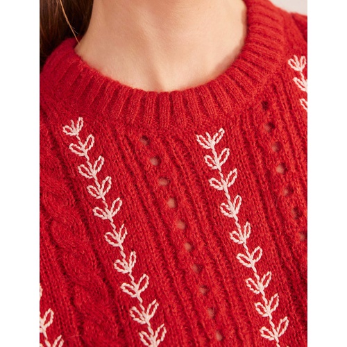 보덴 Boden Fluffy Embroidery Sweater - Tomato
