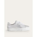 Boden Leather Flatform Trainers - Silver Tumbled Leather