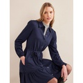 Boden Tiered Jersey Shirt Mini Dress - Navy