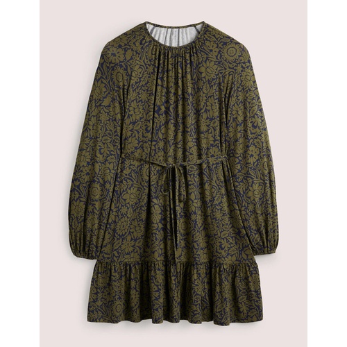 보덴 Boden Crew Neck Swing Mini Dress - Basil, Foliage Bloom