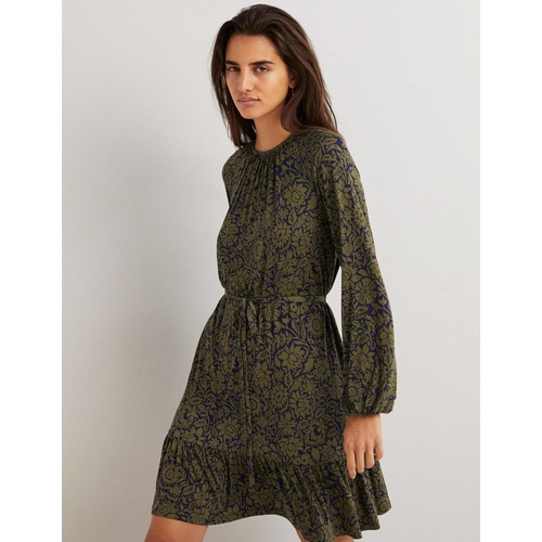 보덴 Boden Crew Neck Swing Mini Dress - Basil, Foliage Bloom