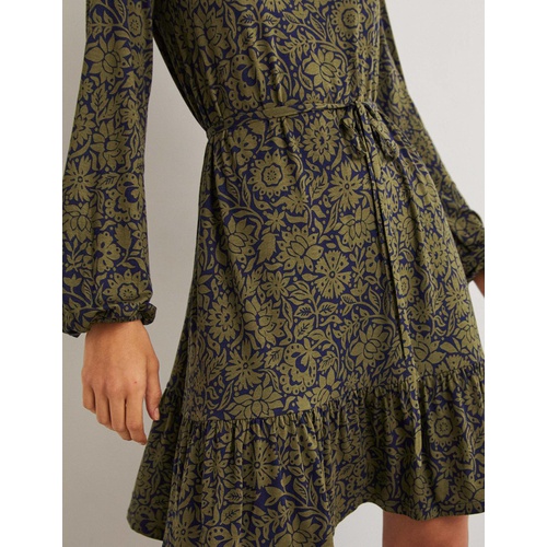 보덴 Boden Crew Neck Swing Mini Dress - Basil, Foliage Bloom