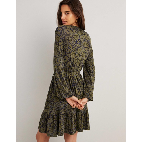 보덴 Boden Crew Neck Swing Mini Dress - Basil, Foliage Bloom