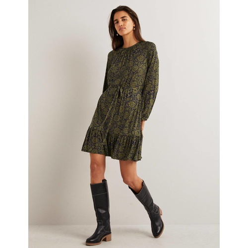 보덴 Boden Crew Neck Swing Mini Dress - Basil, Foliage Bloom