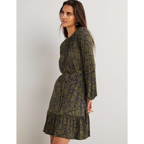 보덴 Boden Crew Neck Swing Mini Dress - Basil, Foliage Bloom