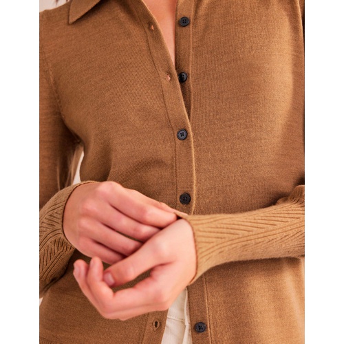 보덴 Boden Merino Detail Cuff Shirt - Camel Melange