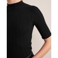 Boden Ribbed High Neck Tee - Black