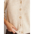 Boden Ribbed Gold Button Cardigan - Oatmeal Melange