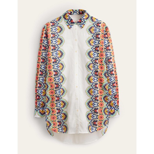 보덴 Boden Holiday Longerline Shirt - Ivory, Floweret