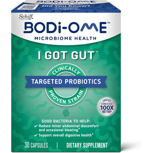  Probiotic Capsules For Digestive and Immune Health, Bodi-Ome I Got Gut (30 count in a box), Clinically Proven Shelf-Stable Probiotics for Women Men Adults, Microbiome Health, Glute