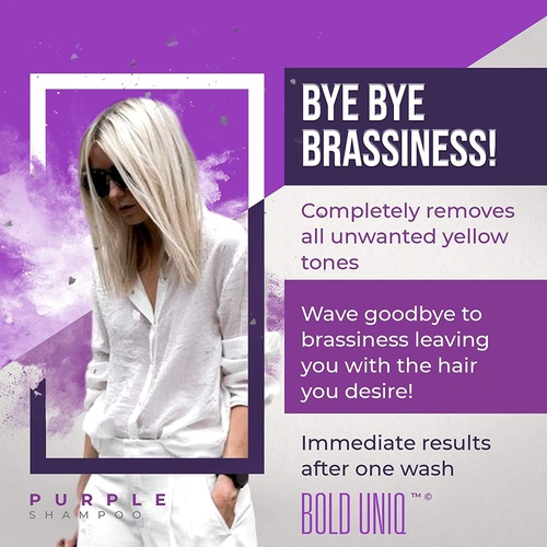  Bold Uniq Purple Shampoo for Blonde Hair: Blonde Shampoo Eliminates Brassy Yellow Tones- Lightens Blonde, Platinum, Ash, Silver and Grays- Paraben & Sulfate Free Toner- Revitalize Bleached &