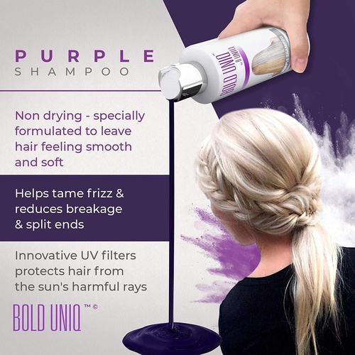  Bold Uniq Purple Shampoo for Blonde Hair: Blonde Shampoo Eliminates Brassy Yellow Tones- Lightens Blonde, Platinum, Ash, Silver and Grays- Paraben & Sulfate Free Toner- Revitalize Bleached &