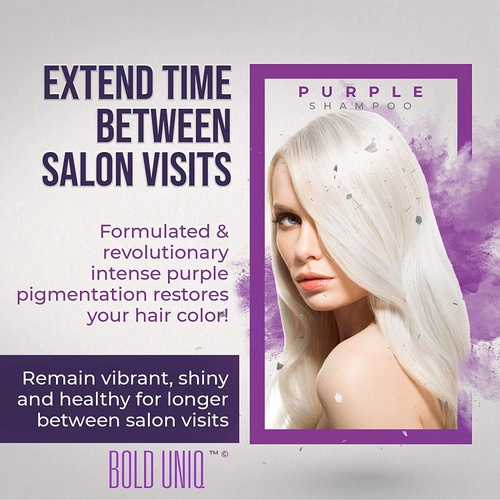  Bold Uniq Purple Shampoo for Blonde Hair: Blonde Shampoo Eliminates Brassy Yellow Tones- Lightens Blonde, Platinum, Ash, Silver and Grays- Paraben & Sulfate Free Toner- Revitalize Bleached &