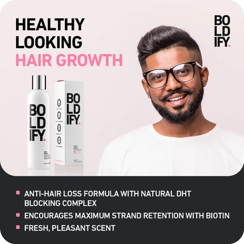  BOLDIFY Hair Boost Thickening Shampoo - Natural Volumizing Shampoo for Fine Hair, No Sulfates, Biotin Shampoo Strand Retention, Anti-Hair Loss Shampoo Instantly Stimulates Thicker