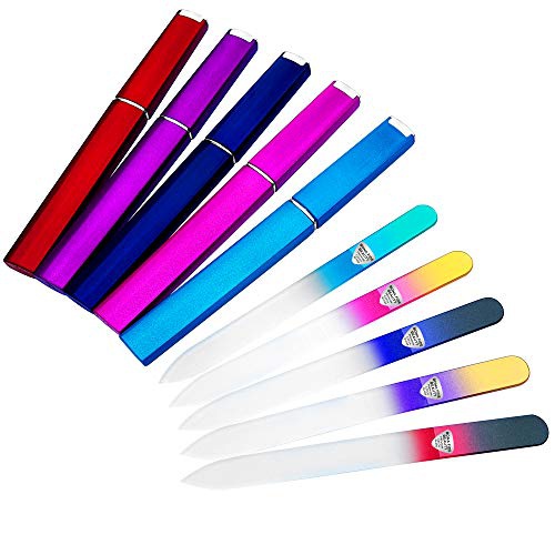  Glass Nail File Manicure Set for Gentle Nail Care & Professional Smooth Finish - 5-Piece Premium Czech Glass Nail File Set by Bona Fide Beauty