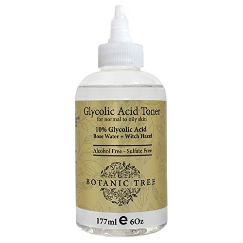  Botanic Tree 10% Glycolic Acid Toner for Face - Alcohol-Free AHA Exfoliating Toner with Rose Water, Witch Hazel, Aloe Vera - Anti-Aging Facial Peel Toner to Reduce Acne Scars, Wrin