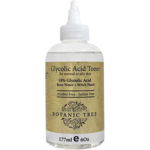  Botanic Tree 10% Glycolic Acid Toner for Face - Alcohol-Free AHA Exfoliating Toner with Rose Water, Witch Hazel, Aloe Vera - Anti-Aging Facial Peel Toner to Reduce Acne Scars, Wrin