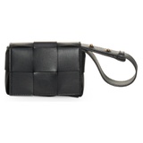 Bottega Veneta Mini Cassette Intrecciato Leather Crossbody Bag_BLACK-GOLD