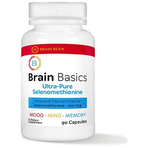  Brain Bean Brain Basics Ultra-Pure Selenomethionine - Proper Thyroid Function and Immune System Support - 200 mcg Most Bioavailable Selenium - 90 Servings