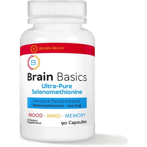  Brain Bean Brain Basics Ultra-Pure Selenomethionine - Proper Thyroid Function and Immune System Support - 200 mcg Most Bioavailable Selenium - 90 Servings