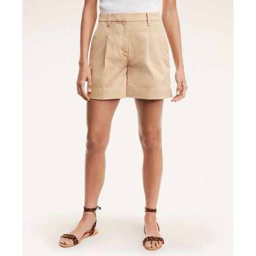 브룩스브라더스 Cotton High-Waisted Pleated Shorts