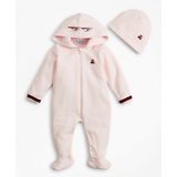 Girls Hooded Footie & Hat Set - 6 Months