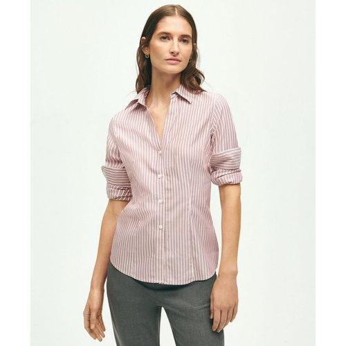브룩스브라더스 Fitted Stretch Supima Cotton Non-Iron Double Stripe Shirt