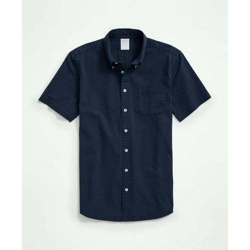 브룩스브라더스 Stretch Cotton Seersucker Button-Down Collar Short-Sleeve Sport Shirt