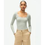 Long Sleeve Jersey Ribbed Scoop Neck Top