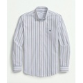 Stretch Non-Iron Oxford Polo Button Down Collar, Double Striped Shirt