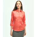 Fitted Stretch Cotton Sateen Three-Quarter Sleeve Blouse